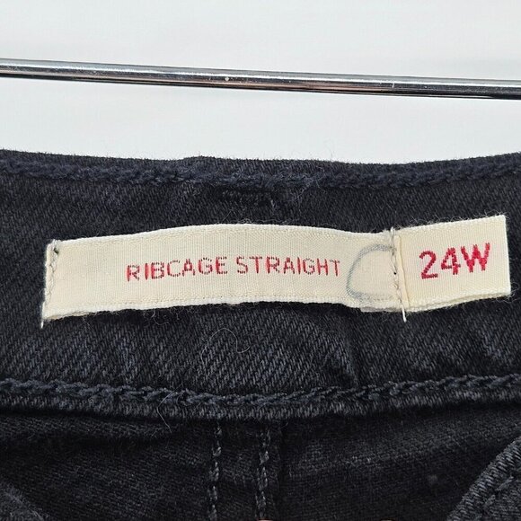 Levi's Premium Ribcage Straight Ankle Jeans Black Womens Size 24W NEW Button Fly - Picture 8 of 16